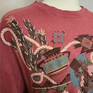 Vintage Southwestern Ranch Embellished Graphic Tee One Size Fits All 90s Cowgirl